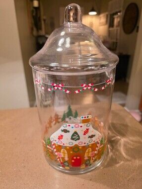 Clear Glass Gingerbread Theme Cookie Jar